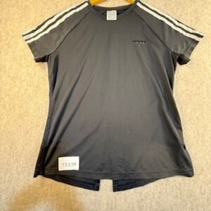 Adidas Womens Training T-Shirt Mesh Back Split Hem 3-Stripe Active Top L